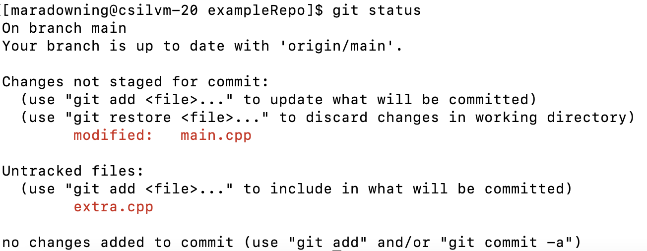 Output of git status after making changes