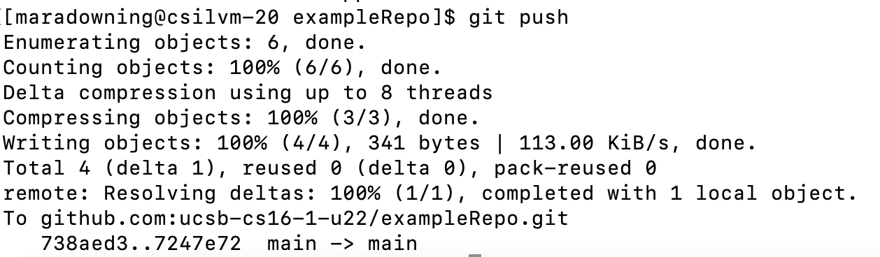 Output of successful git push